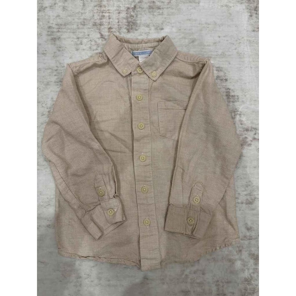 💼 Janie and Jack Toddler Boy Tan Micro Houndstooth Button Down Shirt 3T
